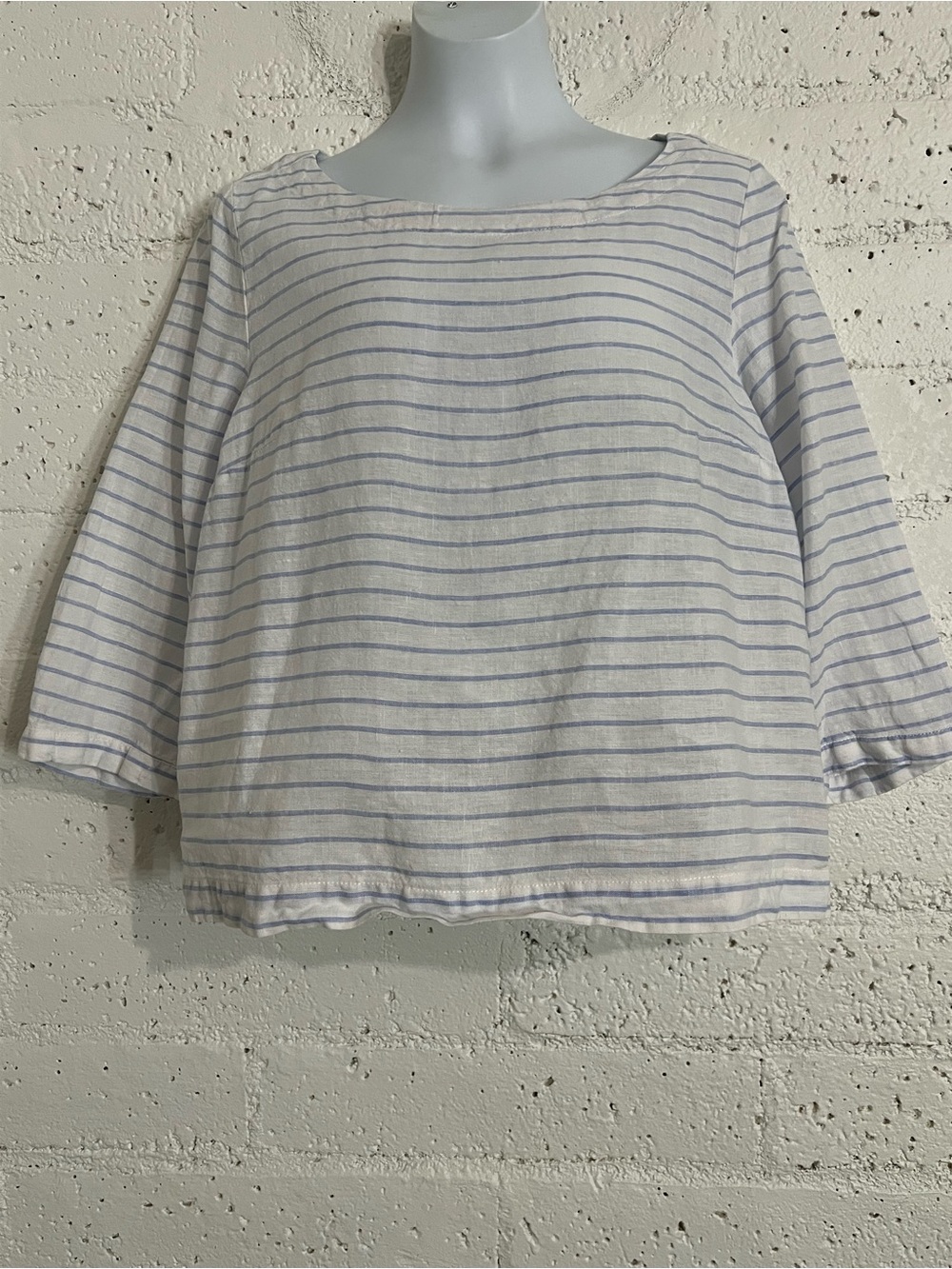 Women's Striped Boatneck Top in Light Blue and White